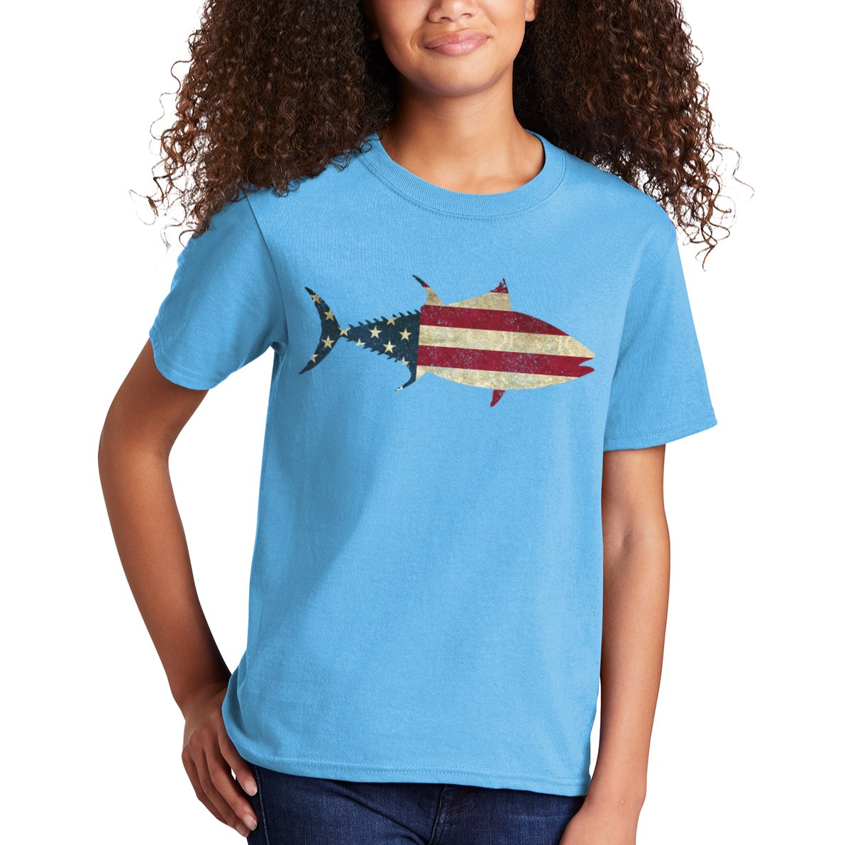 Tuna Fishing American Flag Vintage Patriotic Fisherman Gift Great Gift Kids T-Shirt