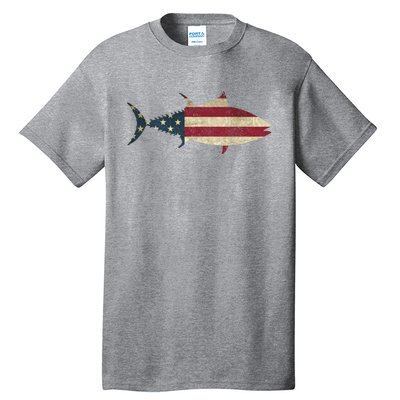 Tuna Fishing American Flag Vintage Patriotic Fisherman Gift Great Gift Tall T-Shirt