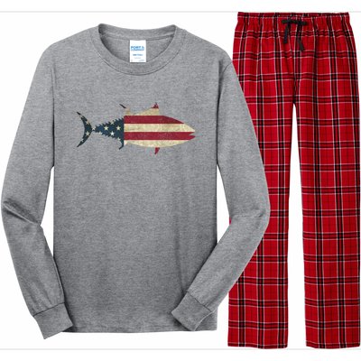 Tuna Fishing American Flag Vintage Patriotic Fisherman Gift Great Gift Long Sleeve Pajama Set