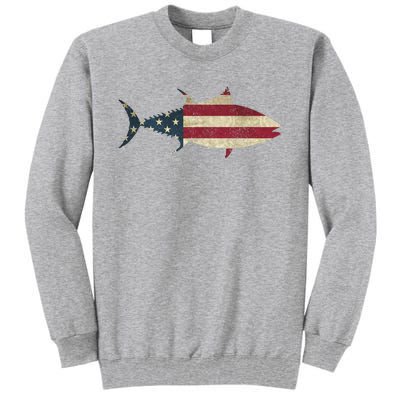 Tuna Fishing American Flag Vintage Patriotic Fisherman Gift Great Gift Tall Sweatshirt