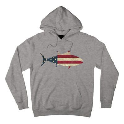 Tuna Fishing American Flag Vintage Patriotic Fisherman Gift Great Gift Tall Hoodie