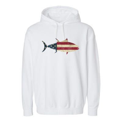 Tuna Fishing American Flag Vintage Patriotic Fisherman Gift Great Gift Garment-Dyed Fleece Hoodie