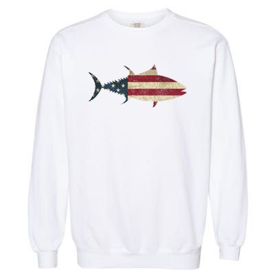 Tuna Fishing American Flag Vintage Patriotic Fisherman Gift Great Gift Garment-Dyed Sweatshirt