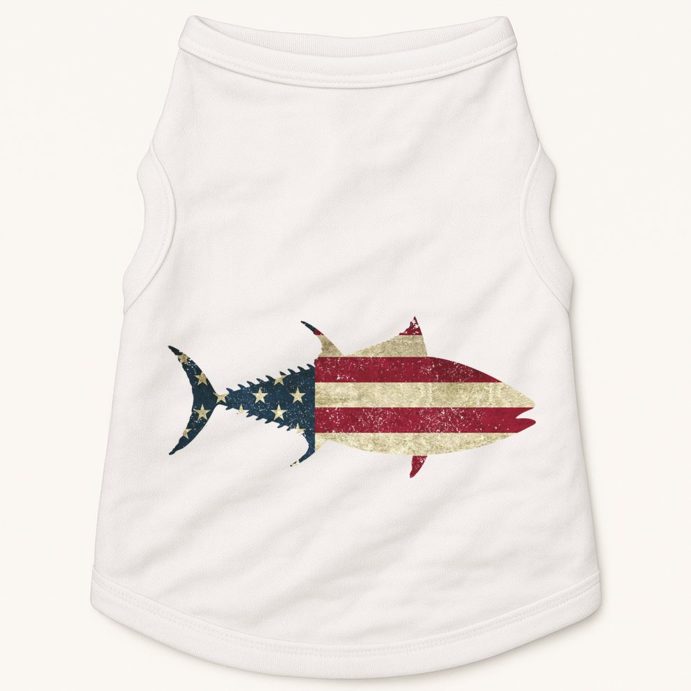 Tuna Fishing American Flag Vintage Patriotic Fisherman Gift Great Gift Doggie Tank