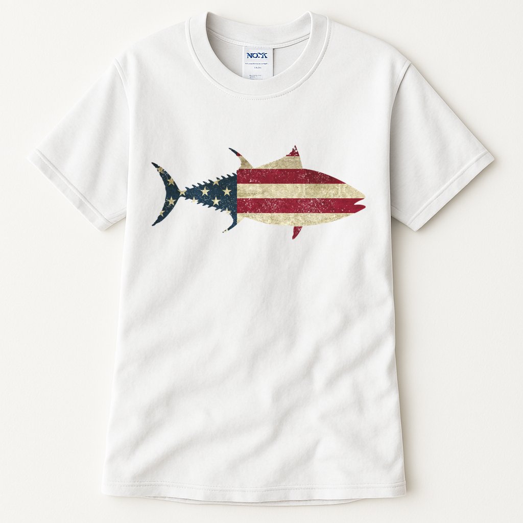 Tuna Fishing American Flag Vintage Patriotic Fisherman Gift Great Gift Tall T-Shirt