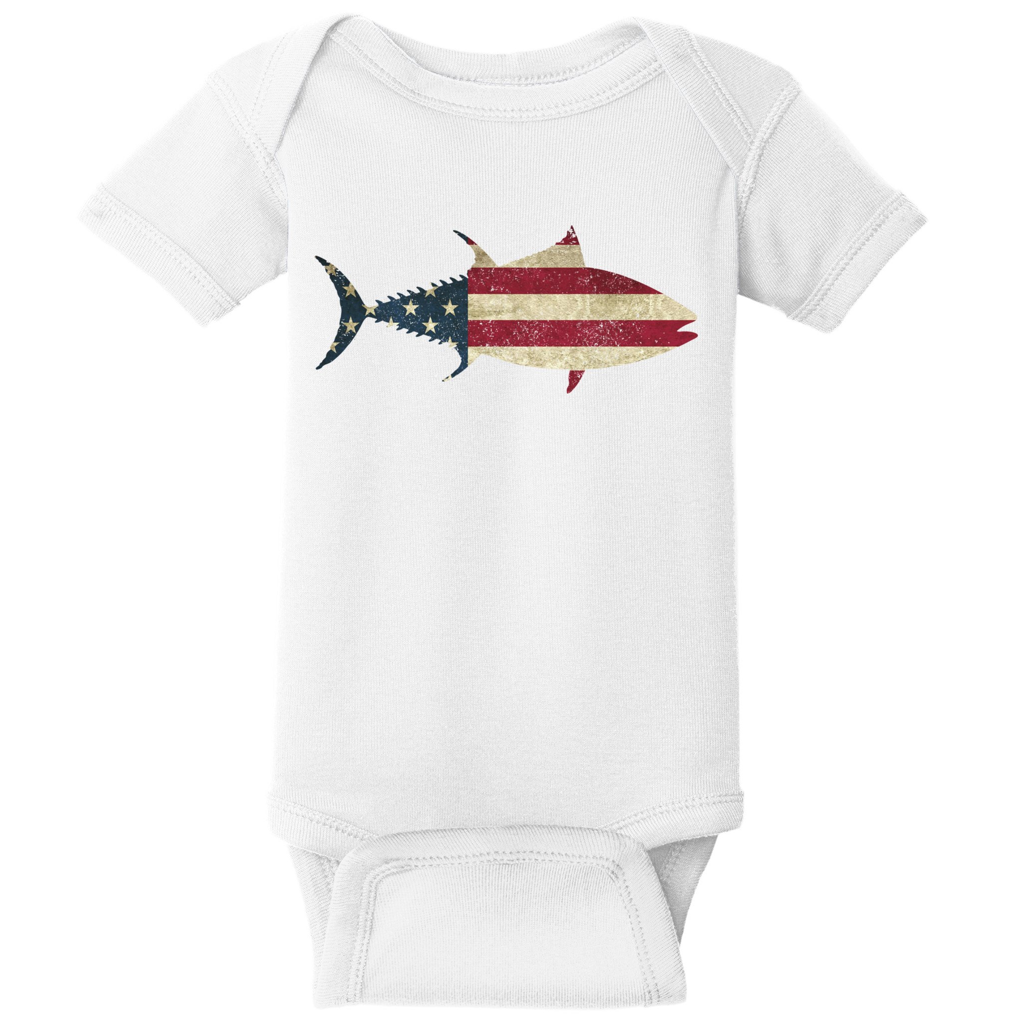 Tuna Fishing American Flag Vintage Patriotic Fisherman Gift Great Gift Baby Bodysuit