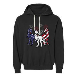 Trex Fireworks American Dino 4th Of July Boy Garment-Dyed Fleece Hoodie