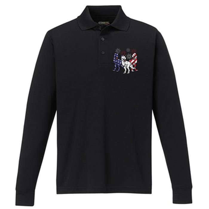 Trex Fireworks American Dino 4th Of July Boy Performance Long Sleeve Polo