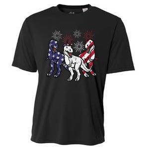 Trex Fireworks American Dino 4th Of July Boy Cooling Performance Crew T-Shirt