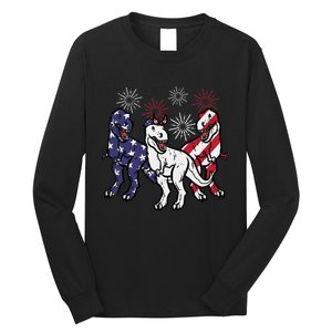 Trex Fireworks American Dino 4th Of July Boy Long Sleeve Shirt