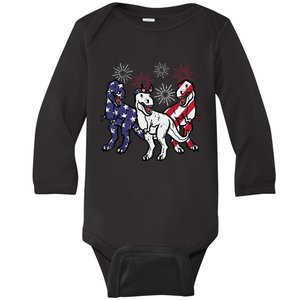 Trex Fireworks American Dino 4th Of July Boy Baby Long Sleeve Bodysuit