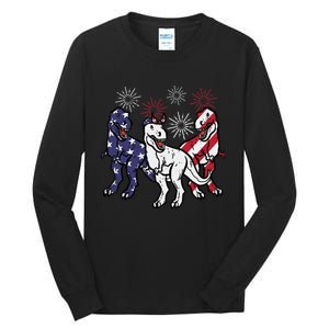 Trex Fireworks American Dino 4th Of July Boy Tall Long Sleeve T-Shirt