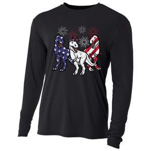 Trex Fireworks American Dino 4th Of July Boy Cooling Performance Long Sleeve Crew