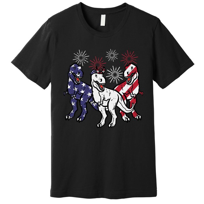 Trex Fireworks American Dino 4th Of July Boy Premium T-Shirt