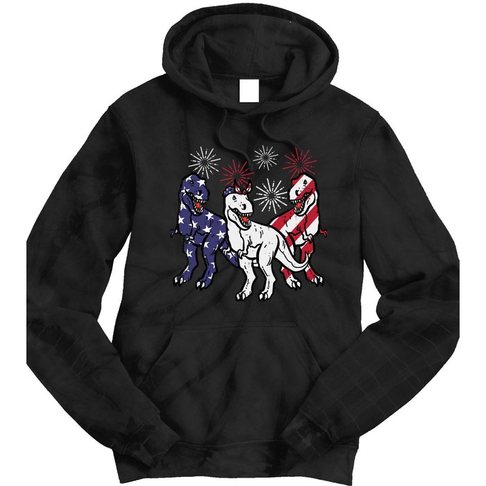 Trex Fireworks American Dino 4th Of July Boy Tie Dye Hoodie