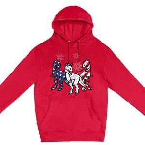 Trex Fireworks American Dino 4th Of July Boy Premium Pullover Hoodie