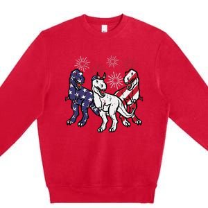 Trex Fireworks American Dino 4th Of July Boy Premium Crewneck Sweatshirt