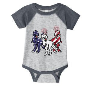 Trex Fireworks American Dino 4th Of July Boy Infant Baby Jersey Bodysuit