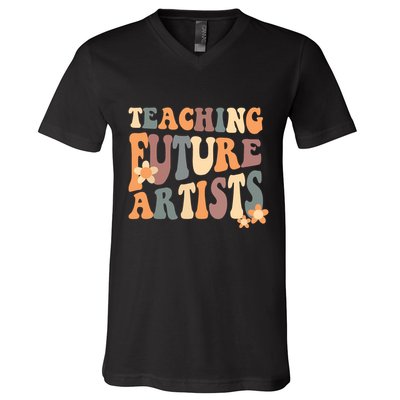 Teaching Future Artists Retro Teacher Students V-Neck T-Shirt