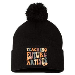 Teaching Future Artists Retro Teacher Students Pom Pom 12in Knit Beanie