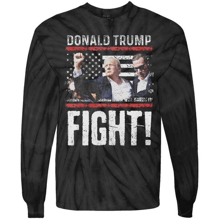 Trump Fist American Flag Patriotic Pride Tie-Dye Long Sleeve Shirt