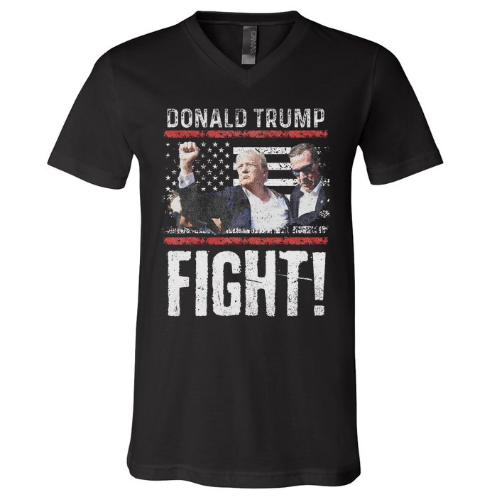 Trump Fist American Flag Patriotic Pride V-Neck T-Shirt