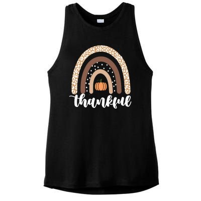 Thankful Fall Autumn Pumpkin Rainbow Ladies PosiCharge Tri-Blend Wicking Tank