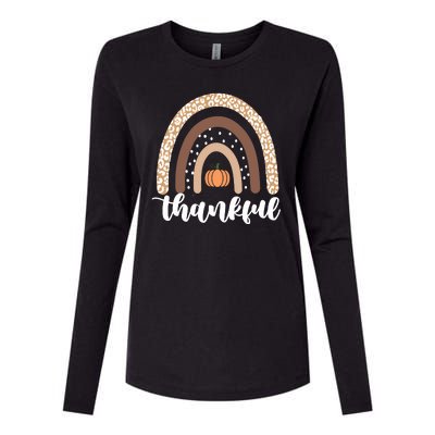 Thankful Fall Autumn Pumpkin Rainbow Womens Cotton Relaxed Long Sleeve T-Shirt