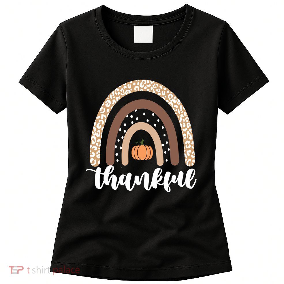 Thankful Fall Autumn Pumpkin Rainbow Womens T-Shirt