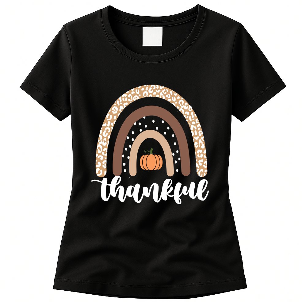 Thankful Fall Autumn Pumpkin Rainbow Womens T-Shirt