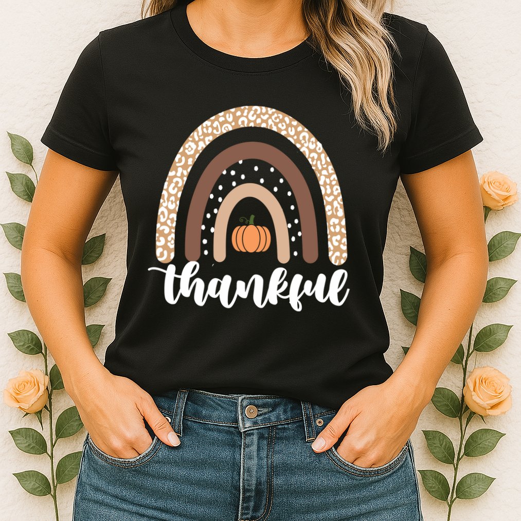 Thankful Fall Autumn Pumpkin Rainbow Womens T-Shirt