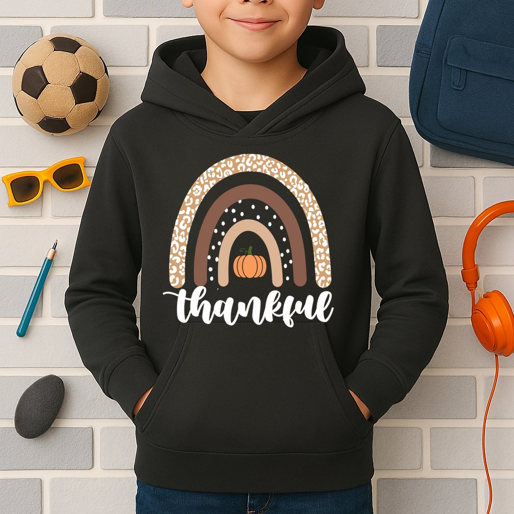 Thankful Fall Autumn Pumpkin Rainbow Kids Hoodie