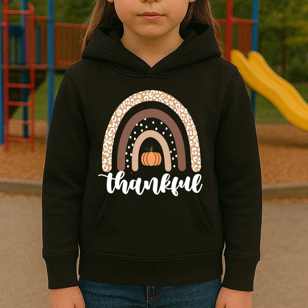 Thankful Fall Autumn Pumpkin Rainbow Kids Hoodie
