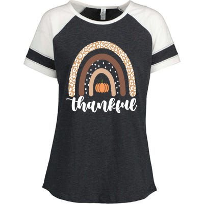 Thankful Fall Autumn Pumpkin Rainbow Enza Ladies Jersey Colorblock Tee