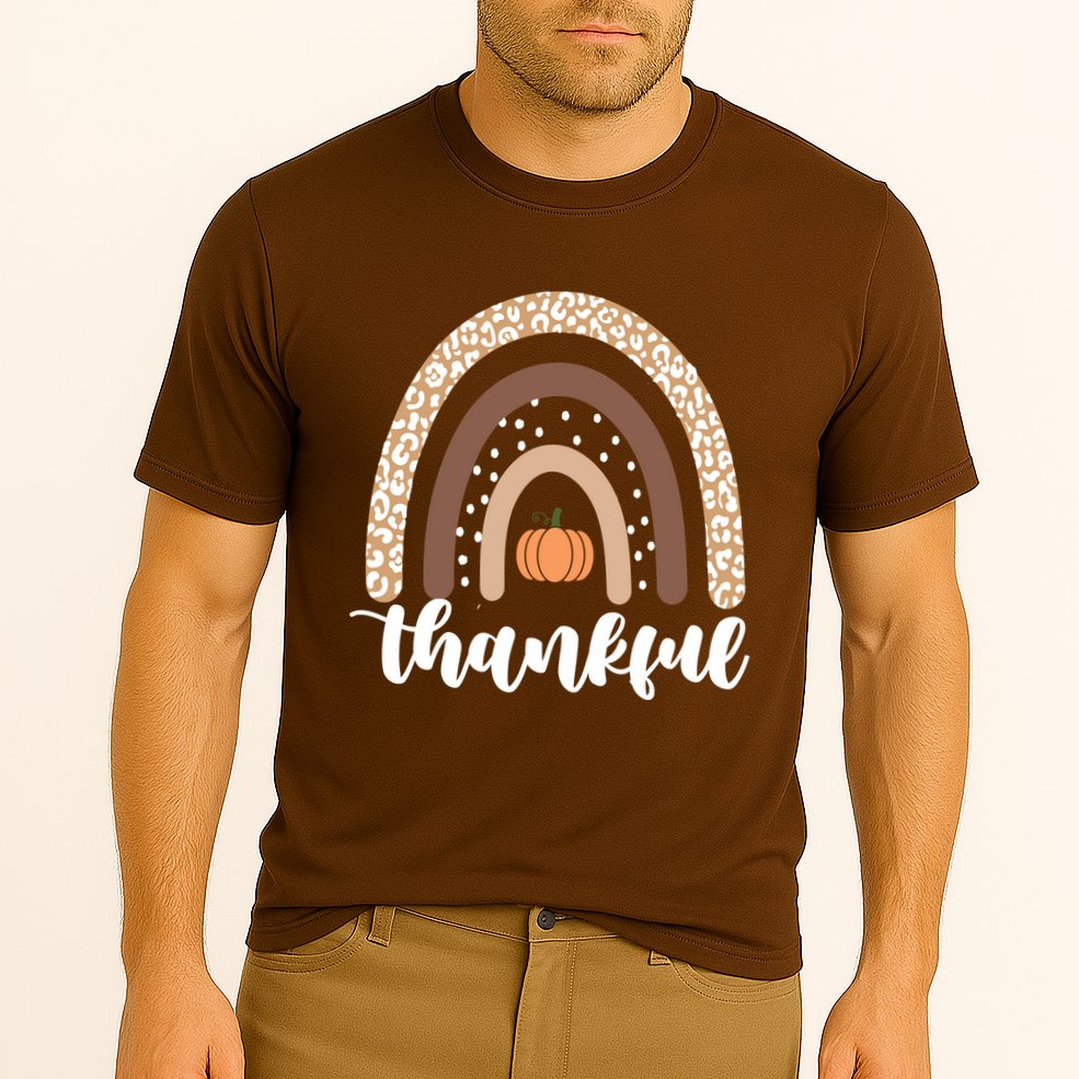 Thankful Fall Autumn Pumpkin Rainbow Cooling Performance Crew T-Shirt