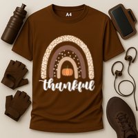 Thankful Fall Autumn Pumpkin Rainbow Cooling Performance Crew T-Shirt