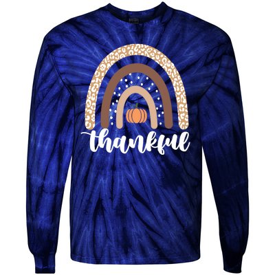 Thankful Fall Autumn Pumpkin Rainbow Tie-Dye Long Sleeve Shirt