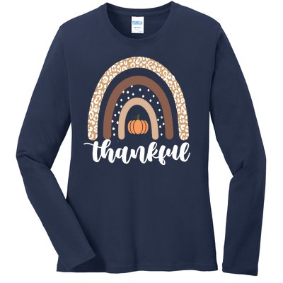 Thankful Fall Autumn Pumpkin Rainbow Ladies Long Sleeve Shirt