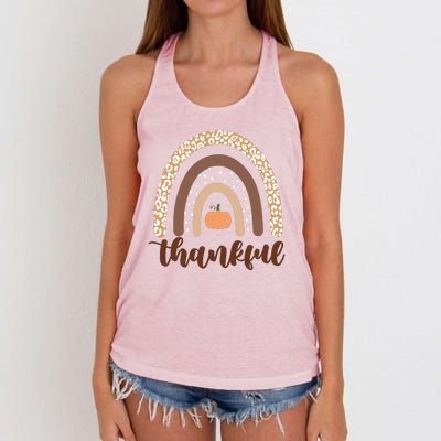 Thankful Fall Autumn Pumpkin Rainbow Women's Knotted Racerback Tank