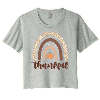 Thankful Fall Autumn Pumpkin Rainbow Women's Crop Top Tee