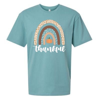 Thankful Fall Autumn Pumpkin Rainbow Sueded Cloud Jersey T-Shirt