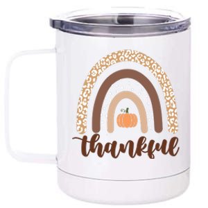 Thankful Fall Autumn Pumpkin Rainbow 12 oz Stainless Steel Tumbler Cup