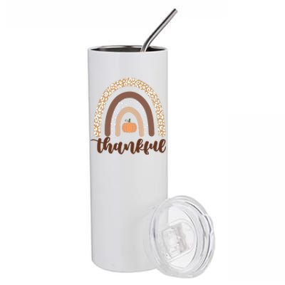 Thankful Fall Autumn Pumpkin Rainbow Stainless Steel Tumbler