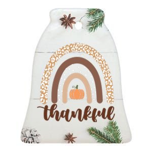 Thankful Fall Autumn Pumpkin Rainbow Ceramic Bell Ornament