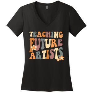 Teaching Future Artists Retro Teacher Students Women Women's V-Neck T-Shirt