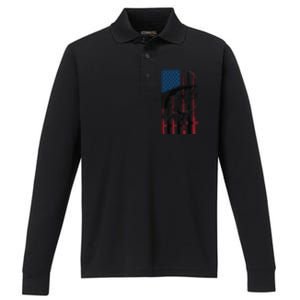 Trout Fishing American Flag Trout Fisherman Performance Long Sleeve Polo