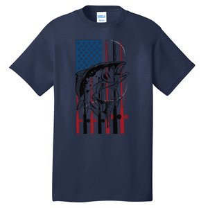 Trout Fishing American Flag Trout Fisherman Tall T-Shirt