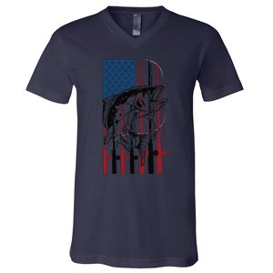 Trout Fishing American Flag Trout Fisherman V-Neck T-Shirt