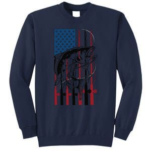 Trout Fishing American Flag Trout Fisherman Tall Sweatshirt