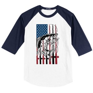 Trout Fishing American Flag Trout Fisherman Baseball Sleeve Shirt